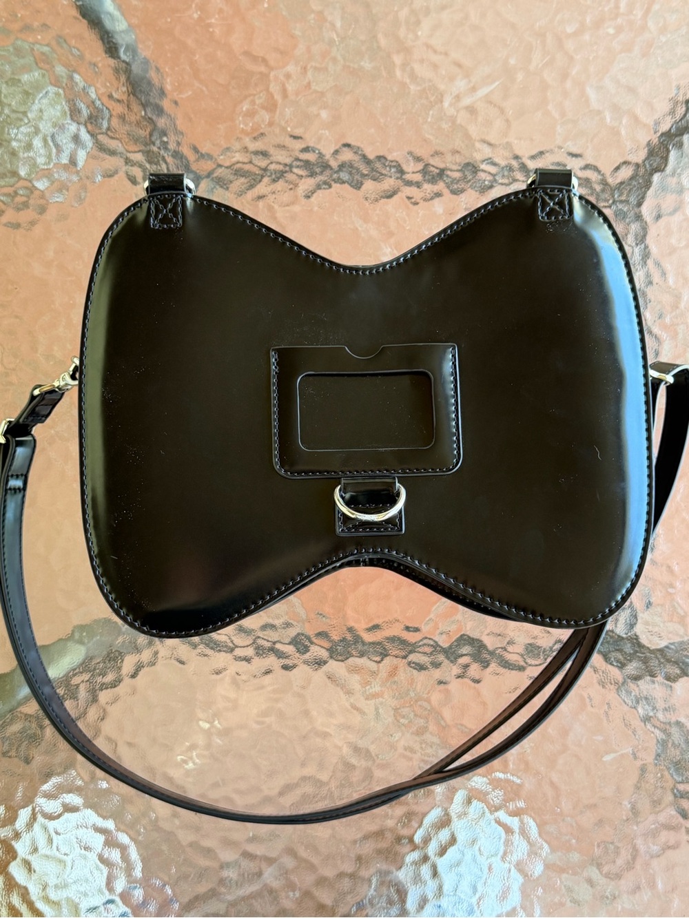 Dr. Martens Black Patent Bow-Shape Shoulder Bag with Gold Hardware - Picture 3 of 6